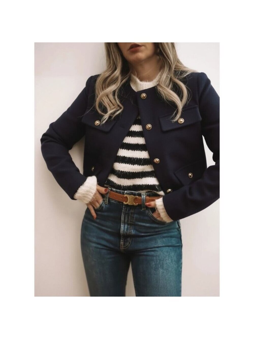 Zara Round-Neck Blazer Navy